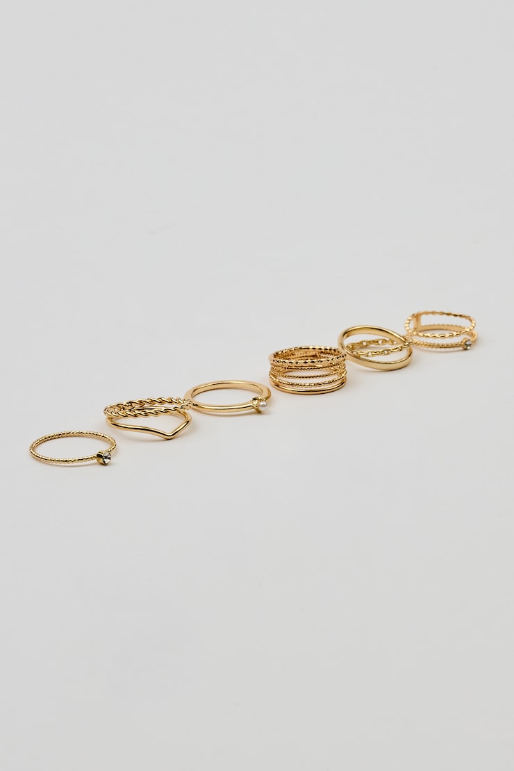 Set of 6 Super Delicate Rings, Clear/Gold, large