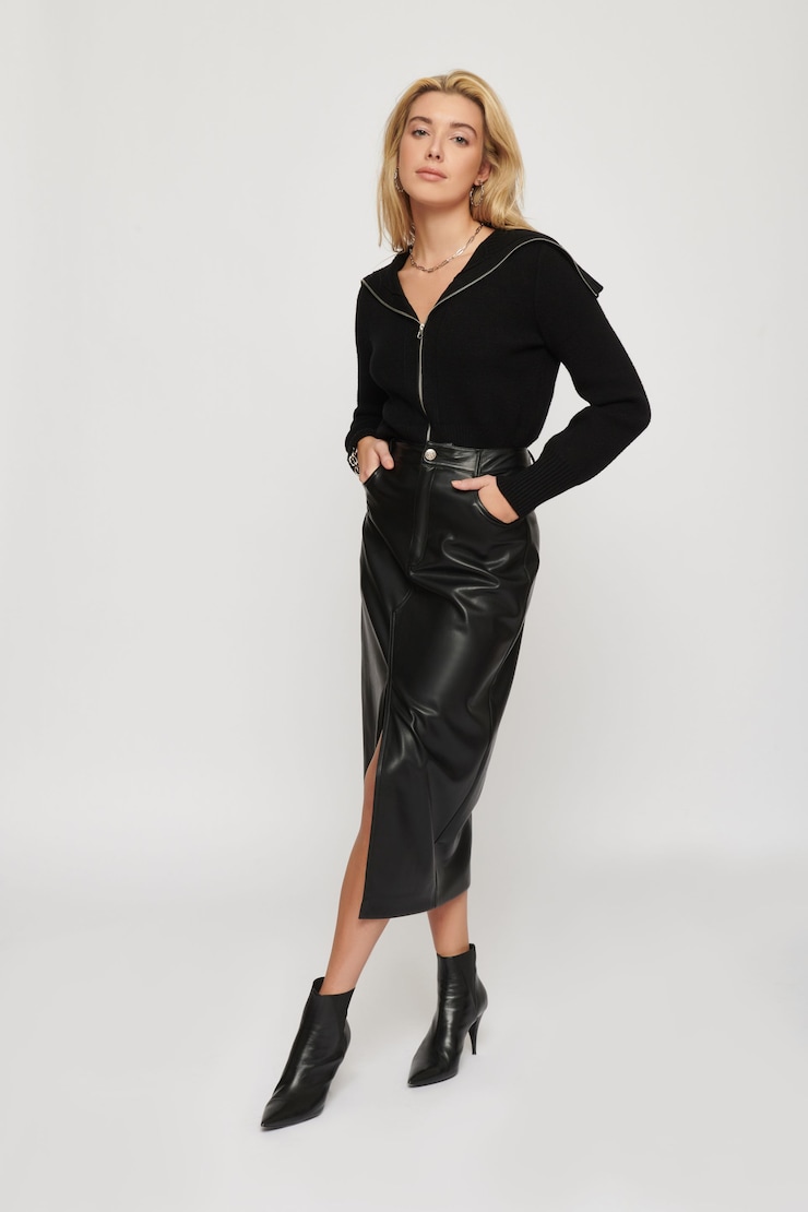Aura Faux Leather Midi Skirt Jet Black large