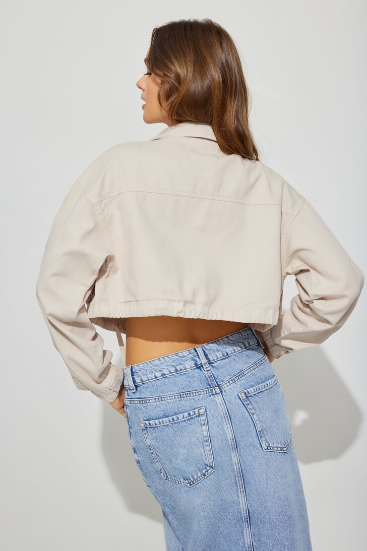 Cropped Utility Denim Jacket, Pebble Grey, large