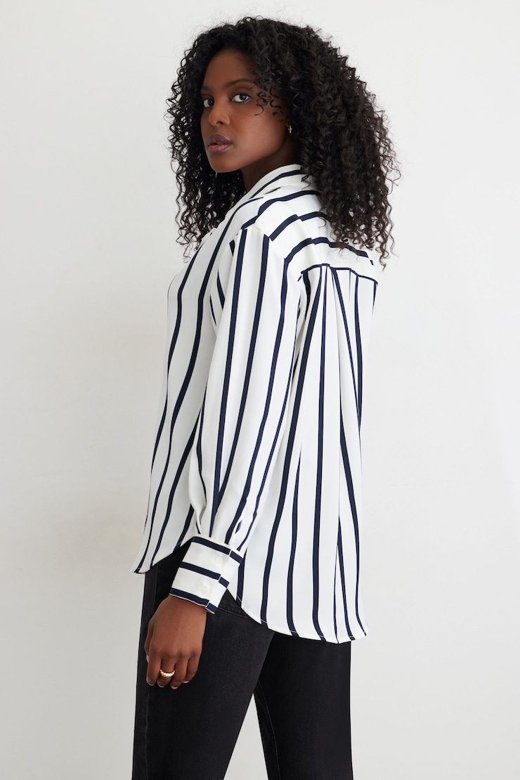 Frida Satin Oversized Shirt Navy & White Stripe large