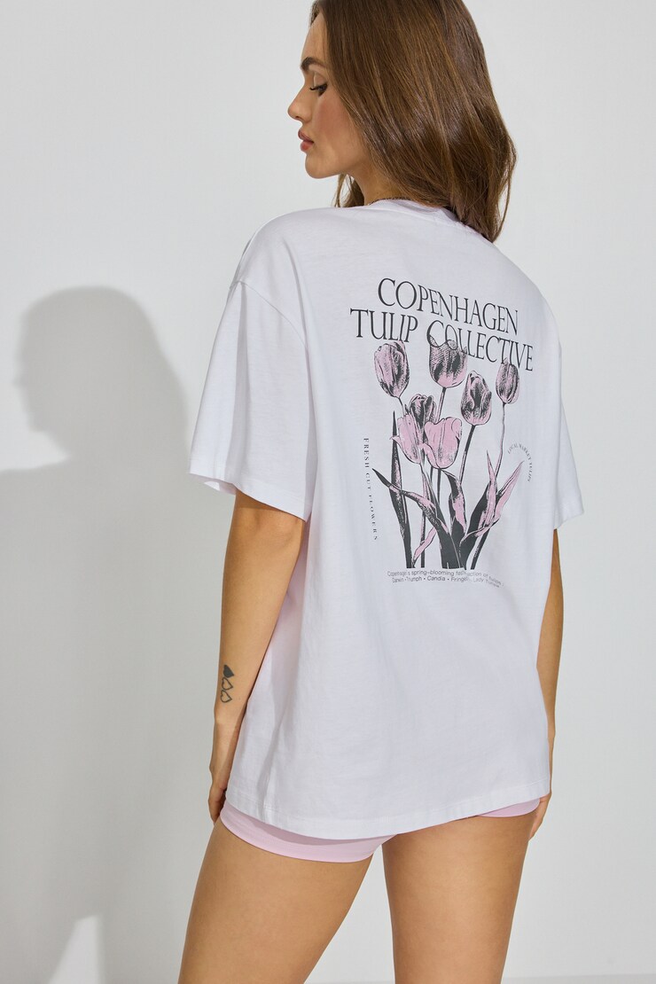 Ex Boyfriend Tee, Bright White with "Tulip Collective" Art, large