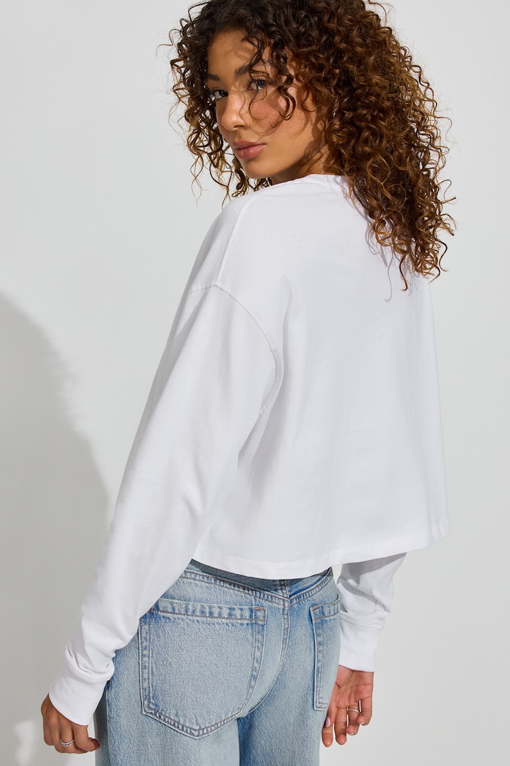 Oversized Henley Long Sleeve Top, Bright White, large