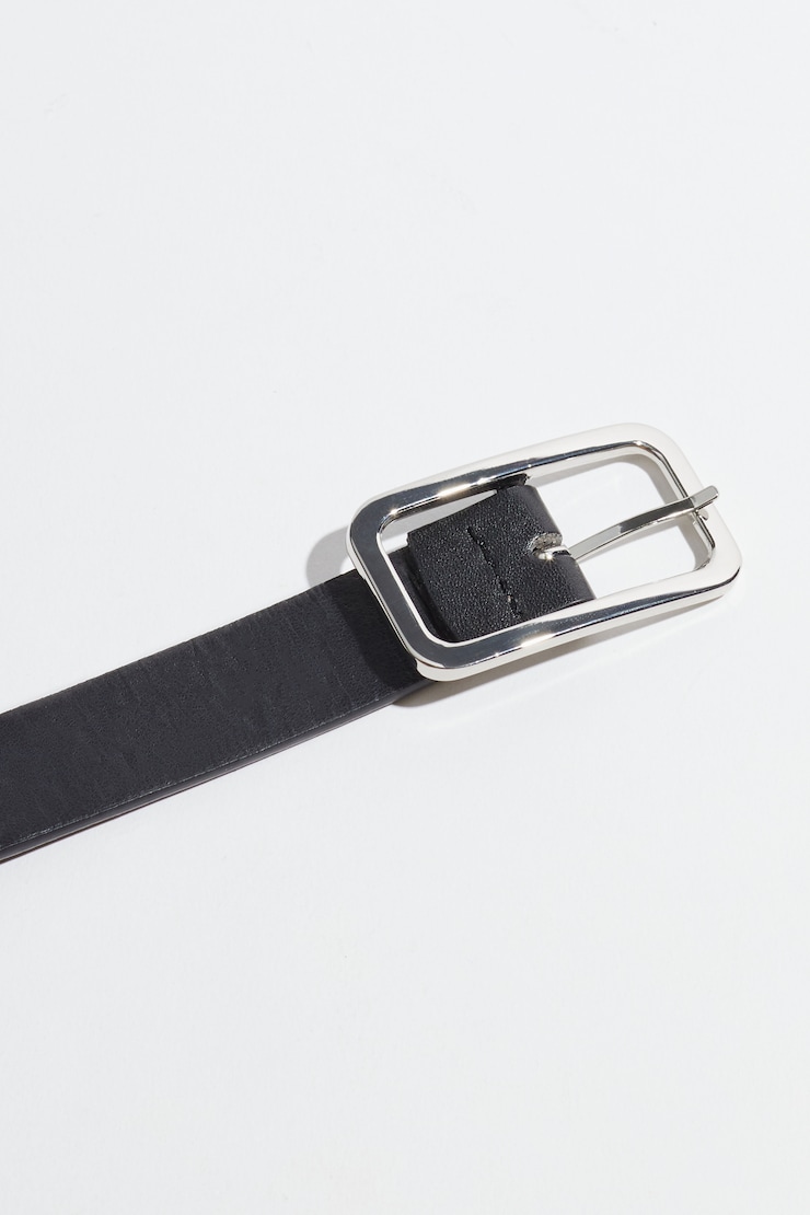 Skinny Round Square Buckle Belt Silver & Black large