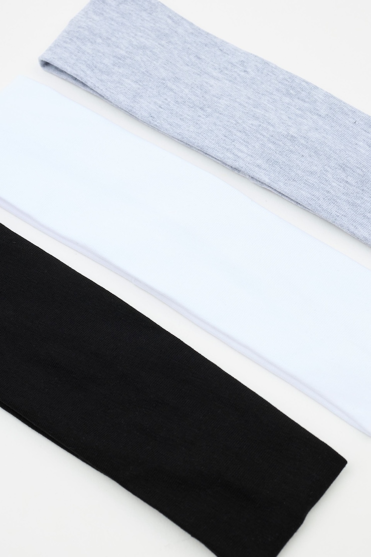 Set of 3 Stretchy Headbands, Black/Grey/White, large