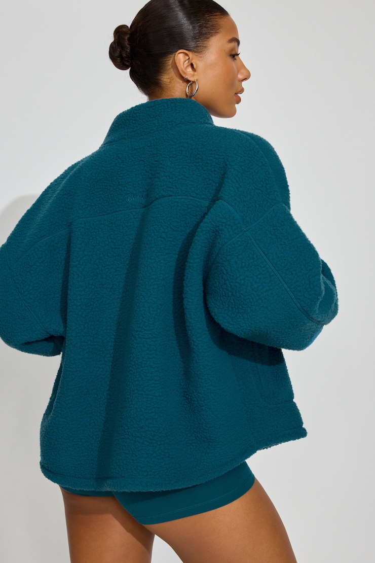 Sherpa Fleece Full Zip Jacket, Teal Tease, large