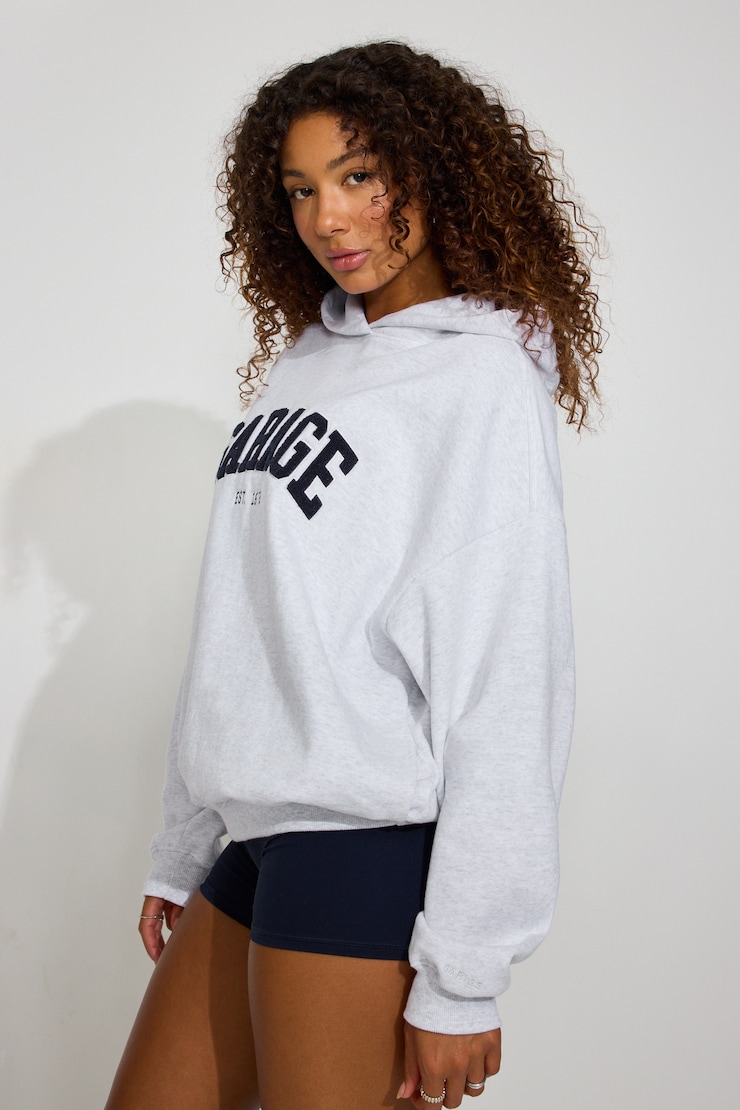 UltraFleece Hoodie, Spring Grey Mix with Chenille "Garage" Logo, large