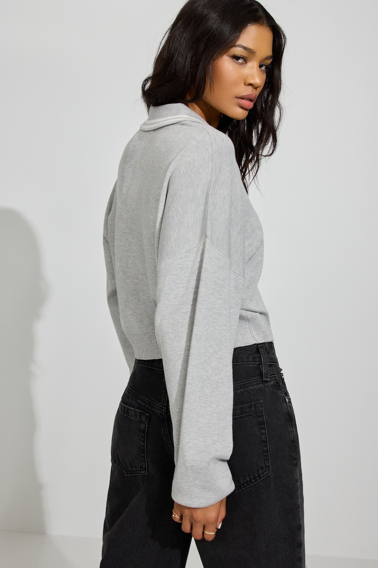 Cropped Boxy Polo Top, Spring Grey Mix, large