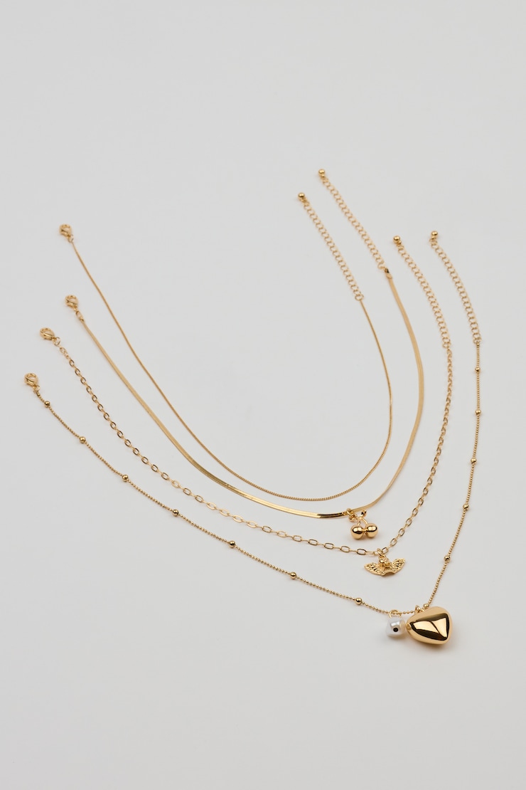 Set of 4 Angel and Cherry Pendant Necklaces, Gold, large