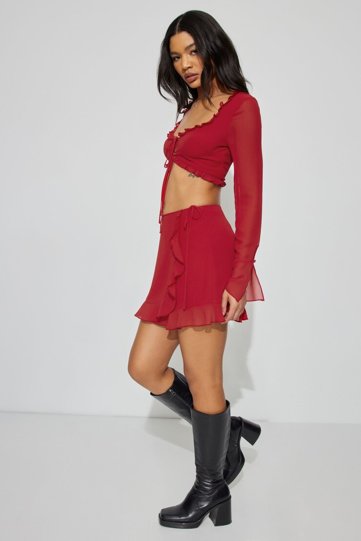 Ruffled Wrap Skirt, Chili Pepper Red, large