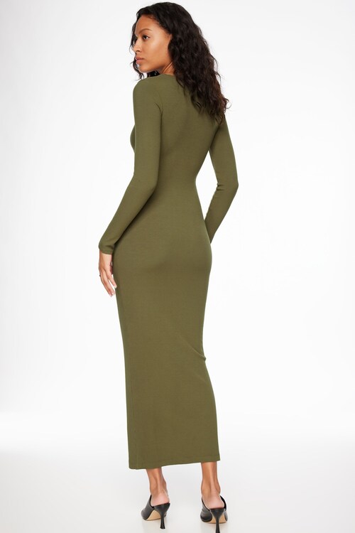 knit dress mini long sleeve Black Ribbed Knit Scoop Neck Long Sleeve Mini Dress main image 1