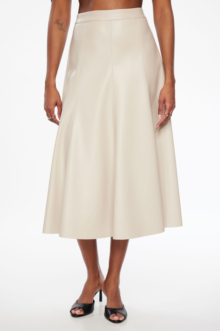 A-Line Faux Leather Midi Skirt Natural Grey large
