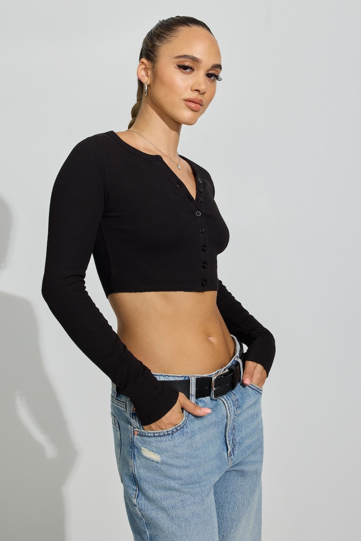 Cropped Cardigan, Jet Black, large
