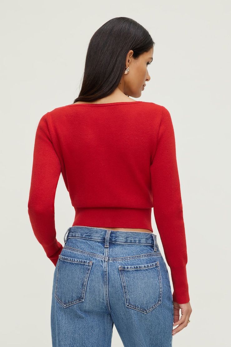 Sara Ribbed Cinch Hem Cardigan Chili Pepper Red large