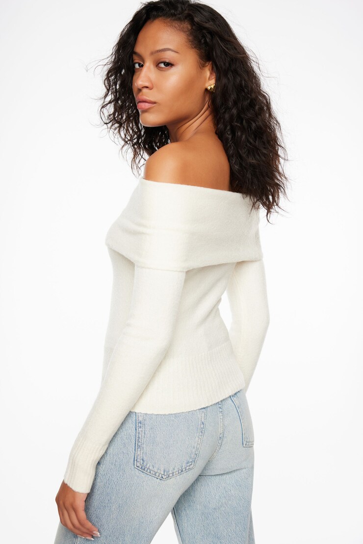 Heavenlyarn™ Off Shoulder Yarn Sweater Sea Salt Beige large