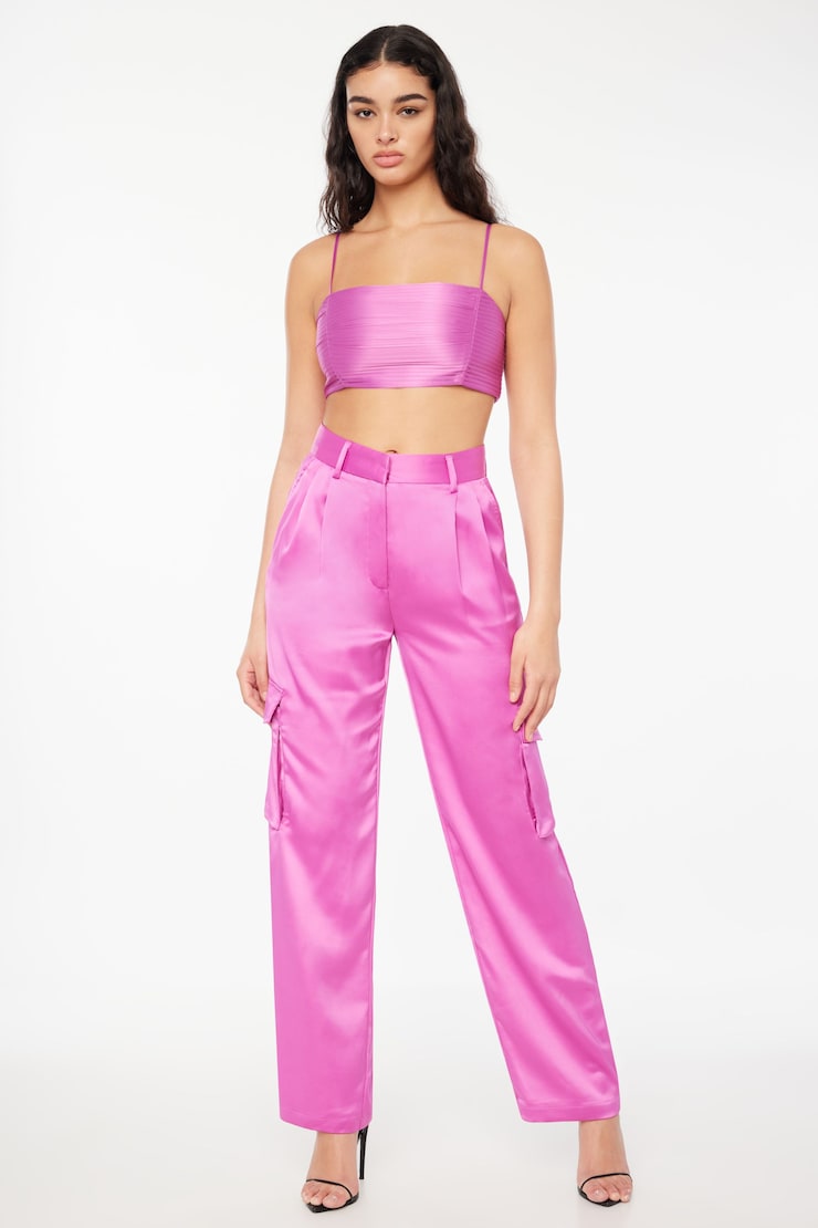 Izabel Satin Straight Leg Cargo Pants Meadow Mauve Purple large
