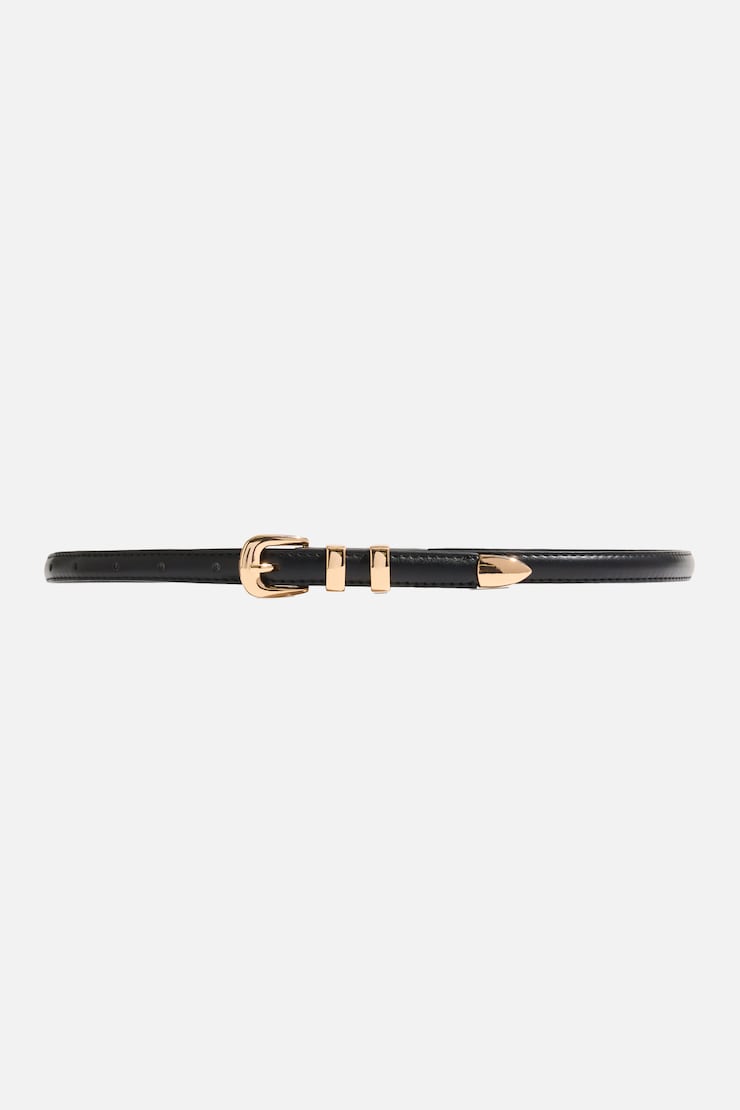 Double Loop Super Slim Faux Leather Belt Black / Gold large