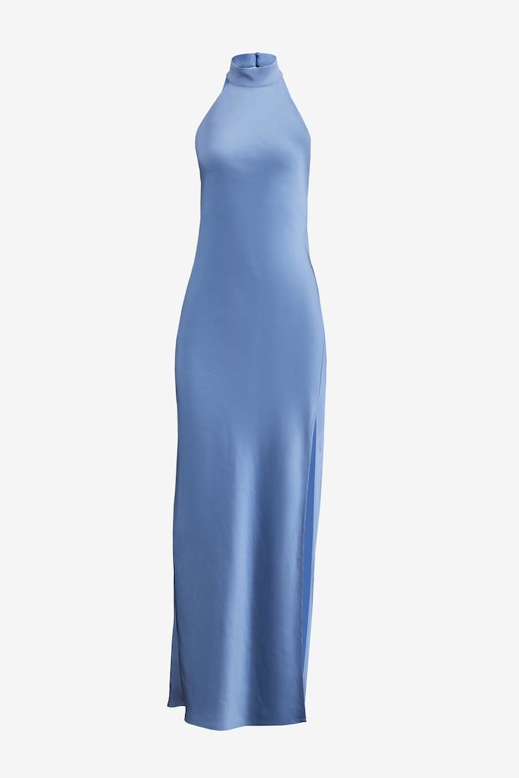 Maxi Open Back Satin Halter Dress Blue Infinity large