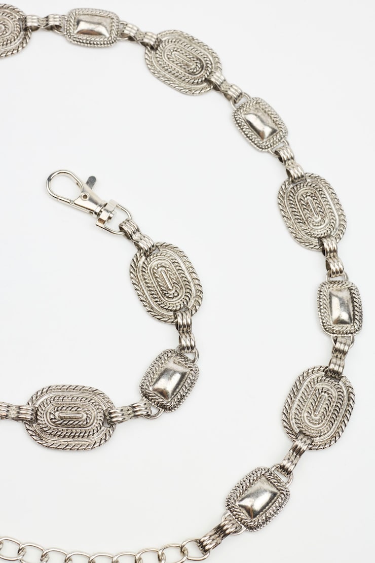 Roped Square Chain Belt, Silver, large