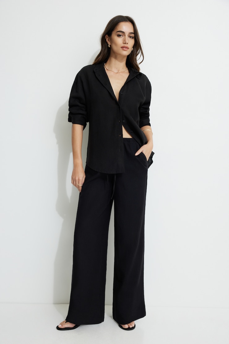 Oversized Linen Shirt Jet Black large