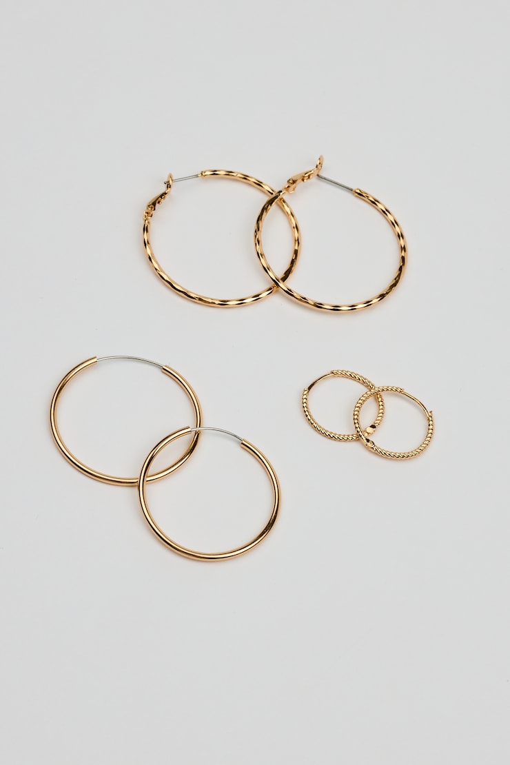 6 Pack of Mini Studs & Thin Hoop Earrings, Gold, large