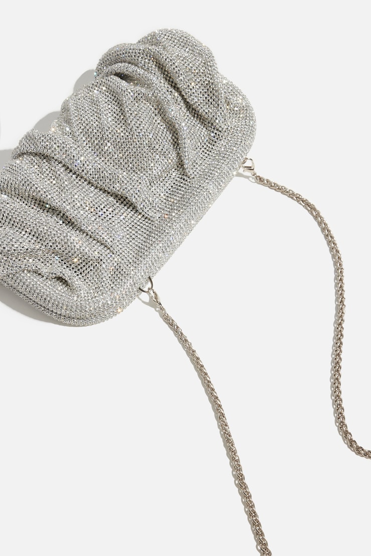 Pochette drapée à pierreries Argent large