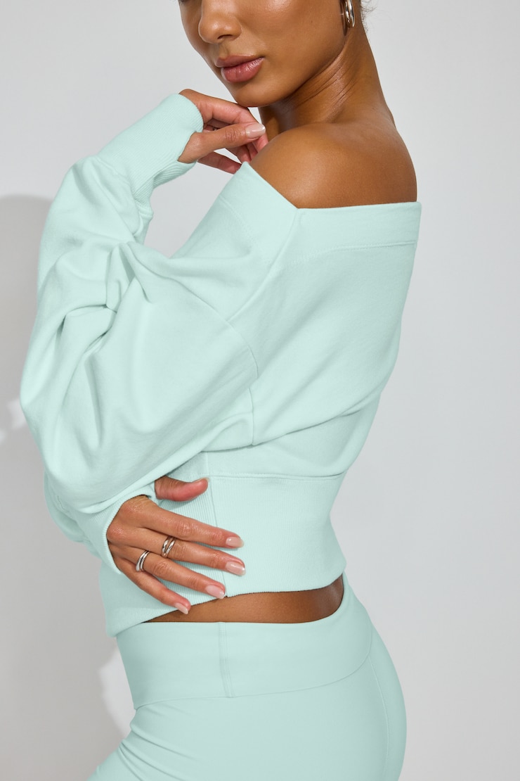 SoftTerry Rib Off Shoulder Sweater, Mint Julep Blue, large
