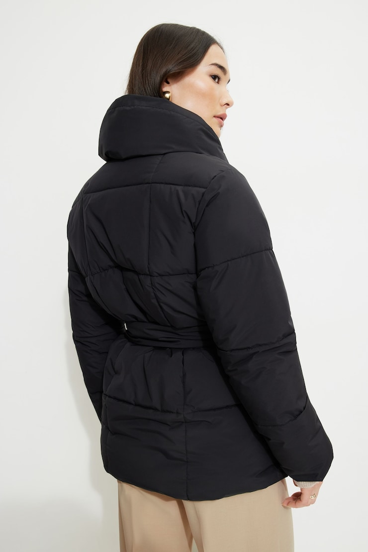 Belted Midi Puffer Jacket Jet Black large