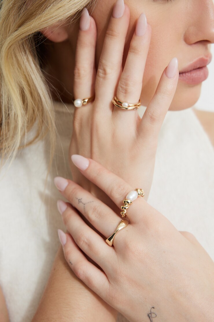 5-Pack Pearl Rings Off White/Gold large