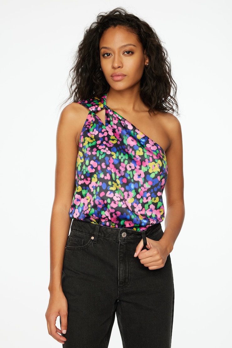 One Shoulder Satin Bodysuit