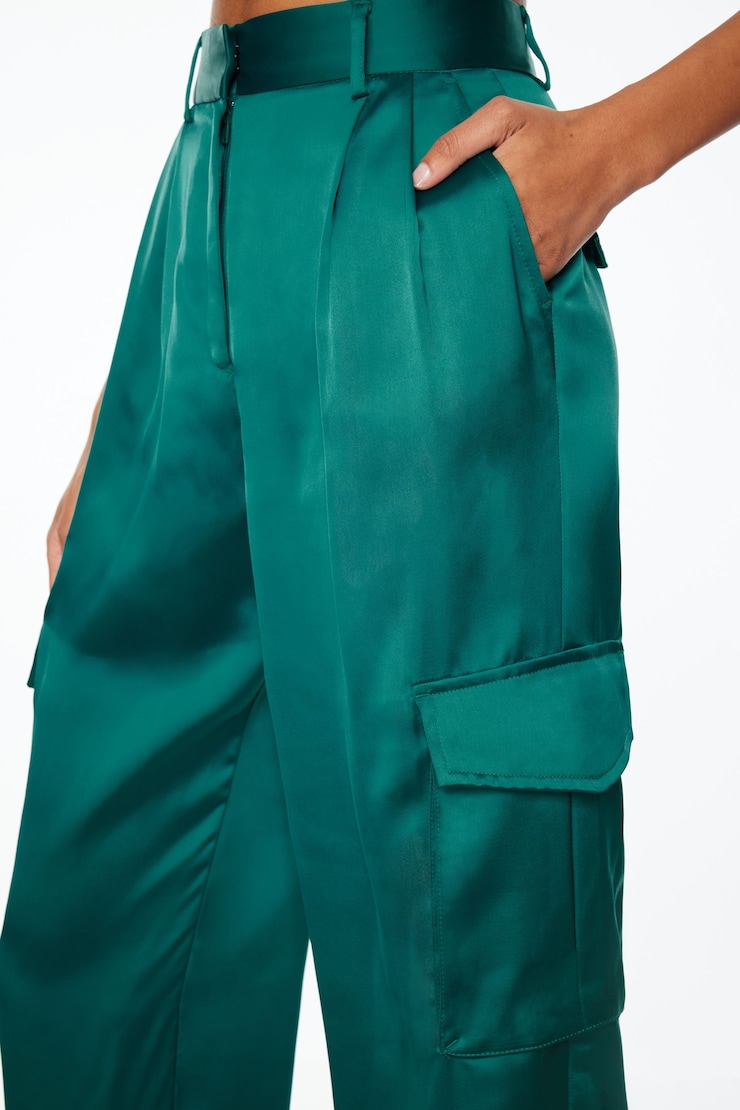 Izabel Satin Straight Leg Cargo Pants Shaded Spruce Green large