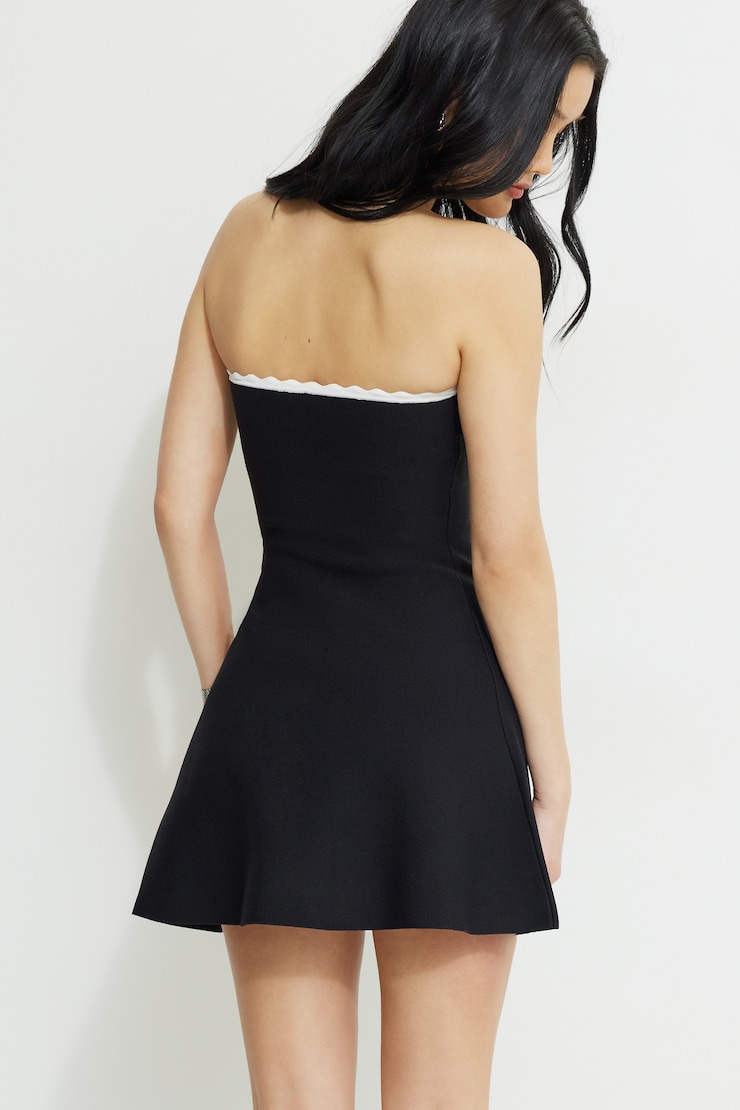 Scalloped Knit Mini Tube Dress Black | Dynamite