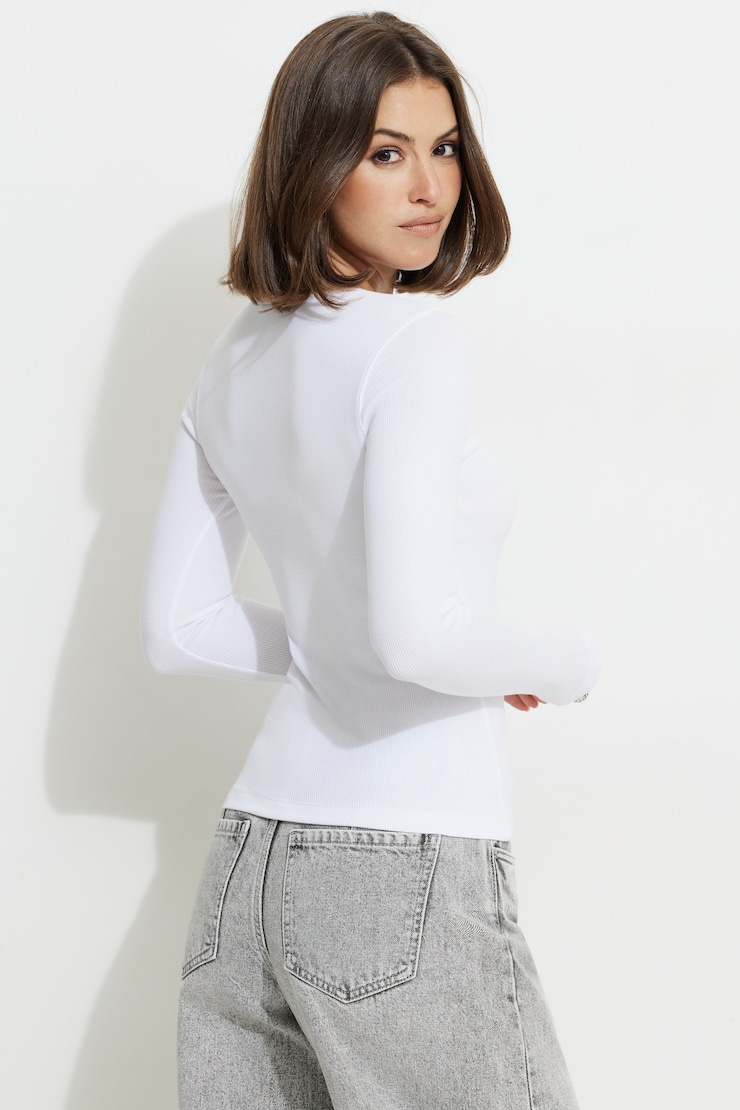 Tedi Ribbed Long Sleeve T Shirt Bright White large