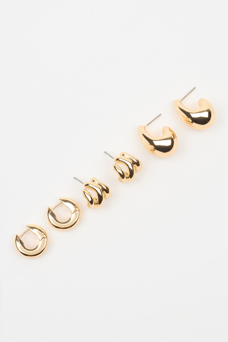3 Pack Abstract  Earrings, Gold, large