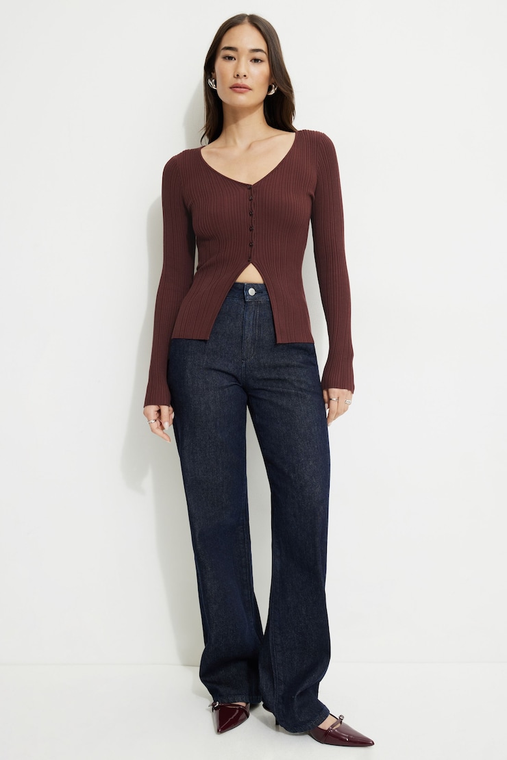 Ribbed Flyaway Cardigan Dark Ruby large