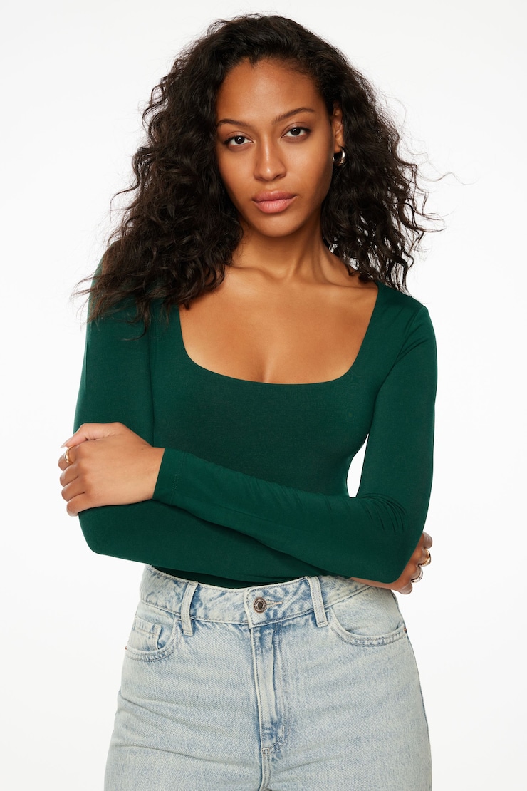 Maren Sculpt Square Neck Bodysuit Jewel Green large