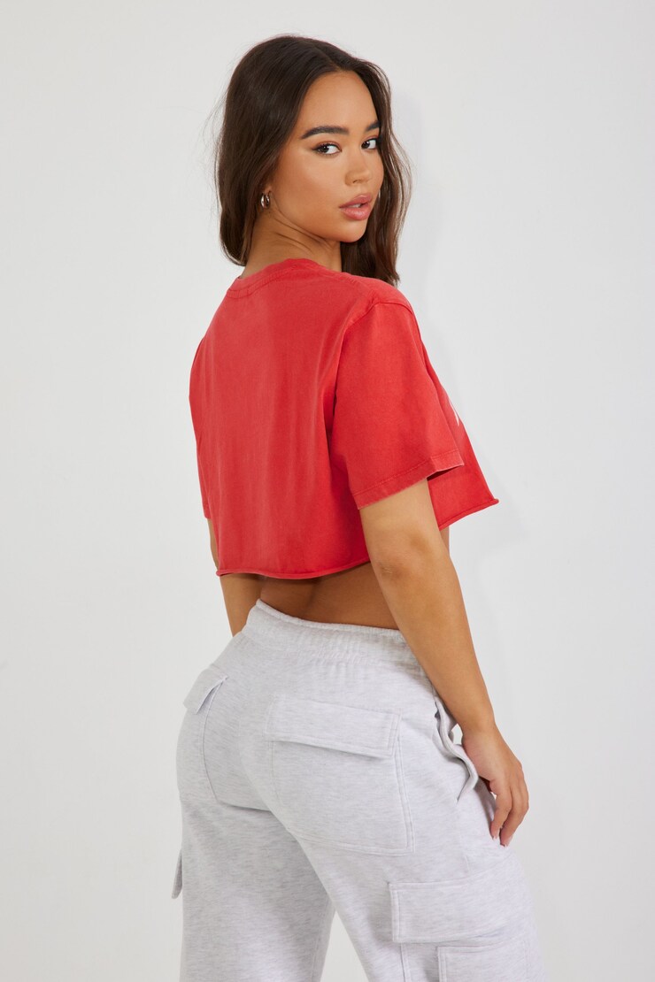 Avery Raw Ultra Chopped Tee, Goji Berry Red with "Melrose" Art, large