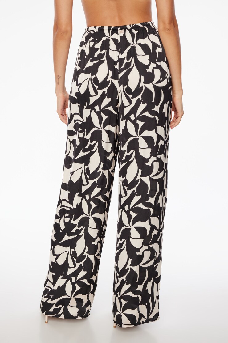 Santina Satin Wide Leg Pants  Black Abstract Floral  large