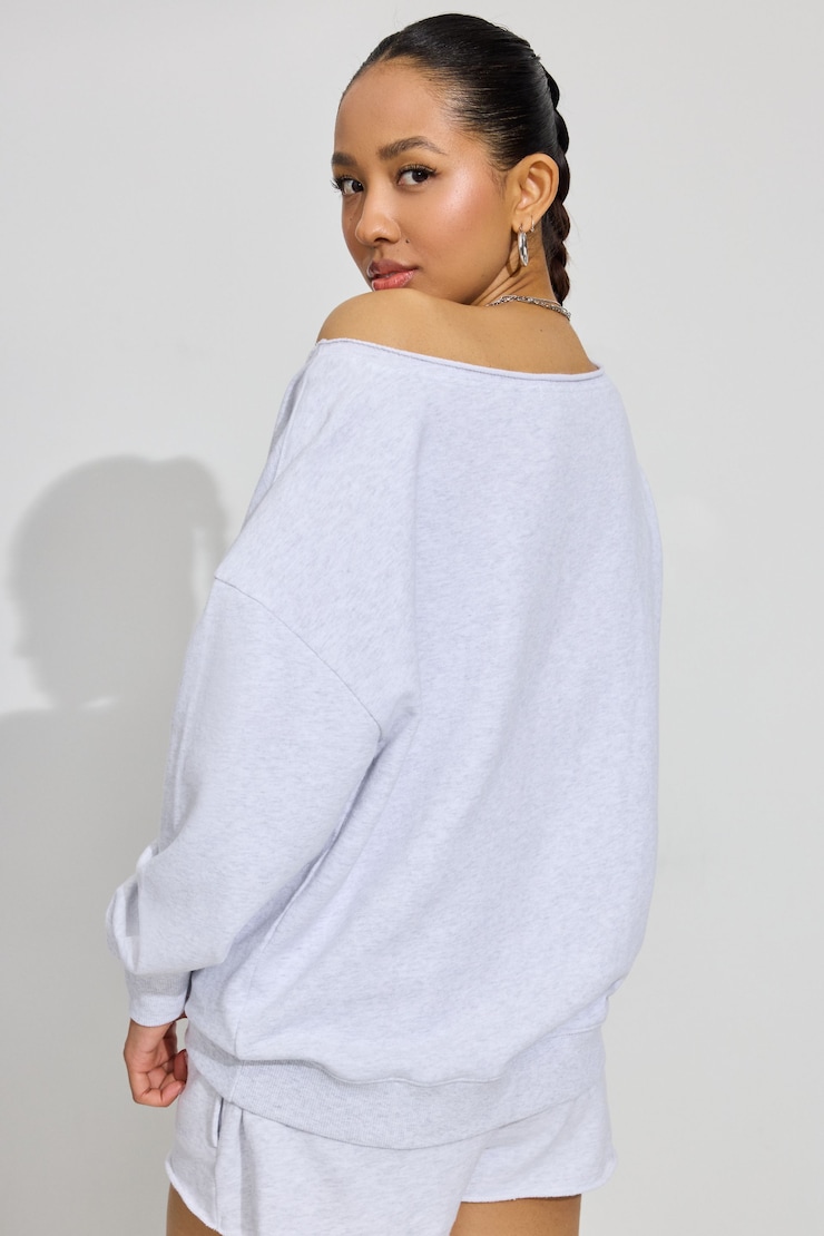 SoftTerry Off Shoulder Sweatshirt, Spring Gray Mix with "Monaco" Art, large