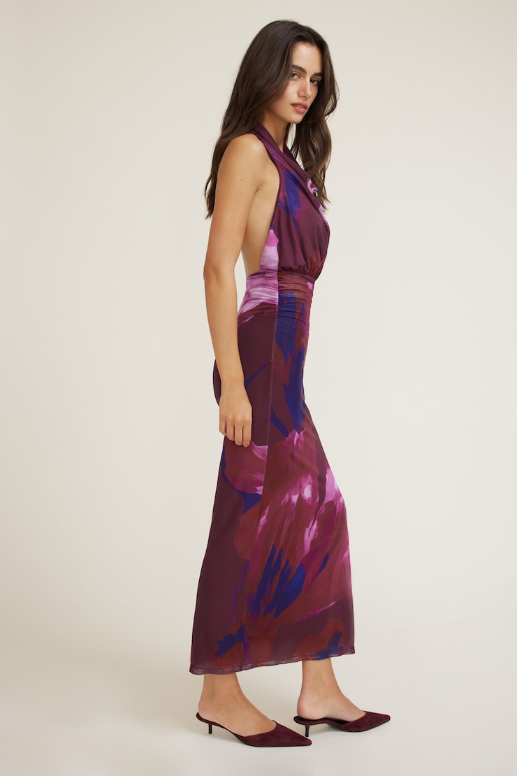 Robe maxi en maille à col châle licou Éclosion mauve large