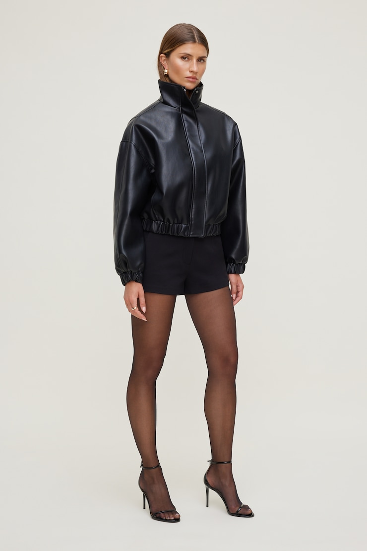 Oversized Faux Leather Bomber Jacket