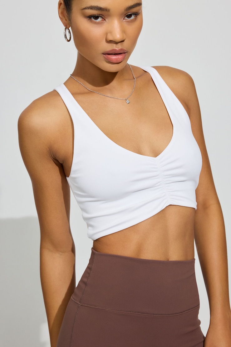 Seamless Ruched Tank Top, Bright White, large