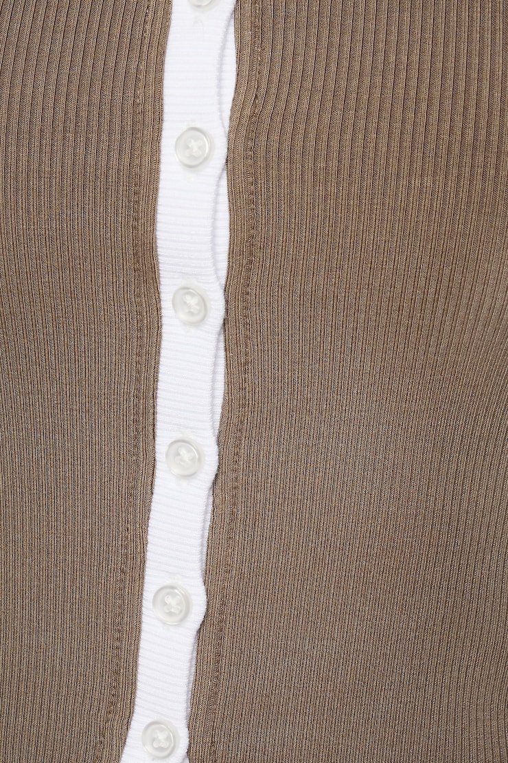 Jacquie Ribbed Button Up Top Northwood Khaki & White Tipping large