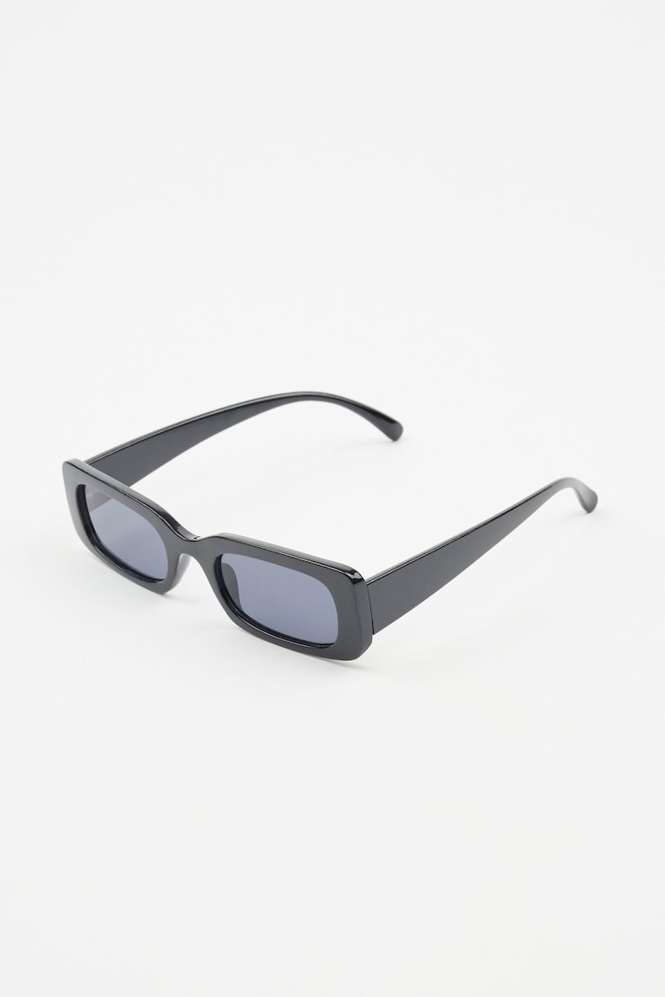 Slim Short Frame Sunglasses, Black/Smoke Grey, large