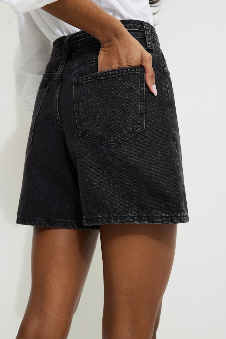 Charlie Drawstring High Rise A Line Denim Shorts Medium Black / Castle Rock large