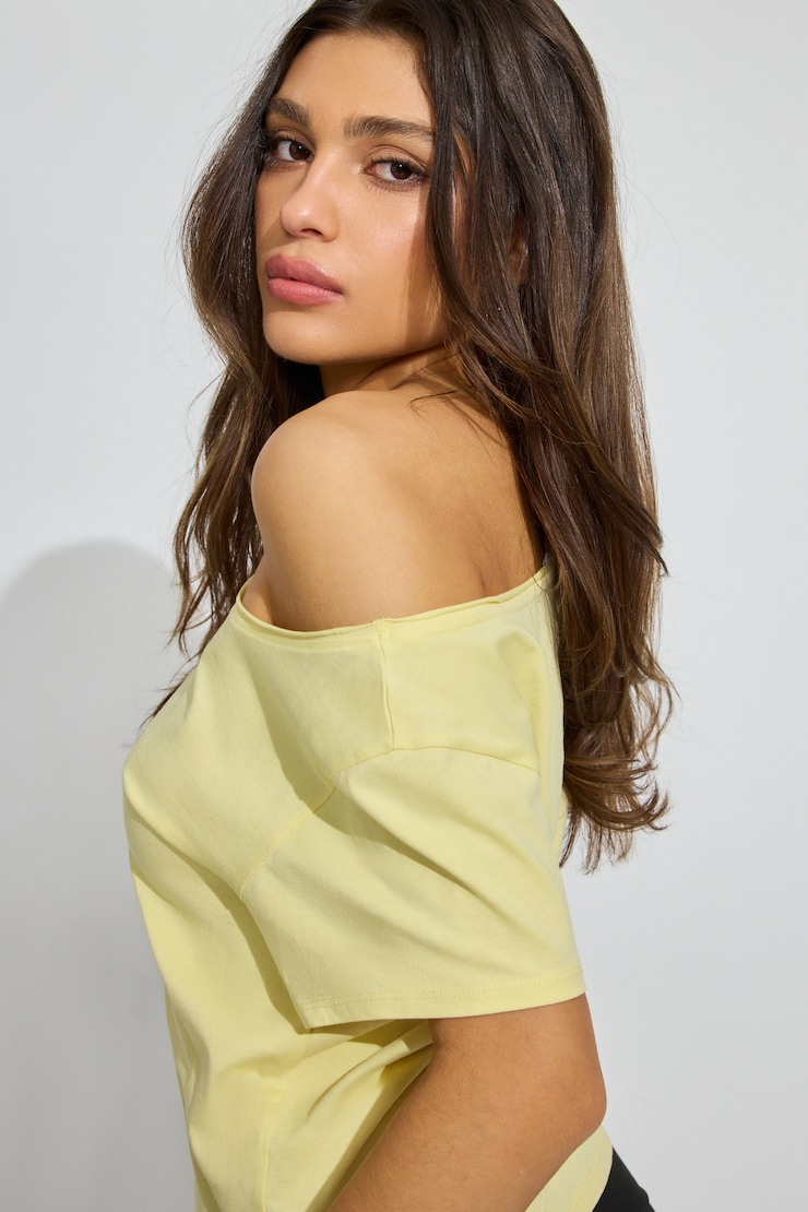 Off Shoulder T Shirt Anise Flower Yellow with 