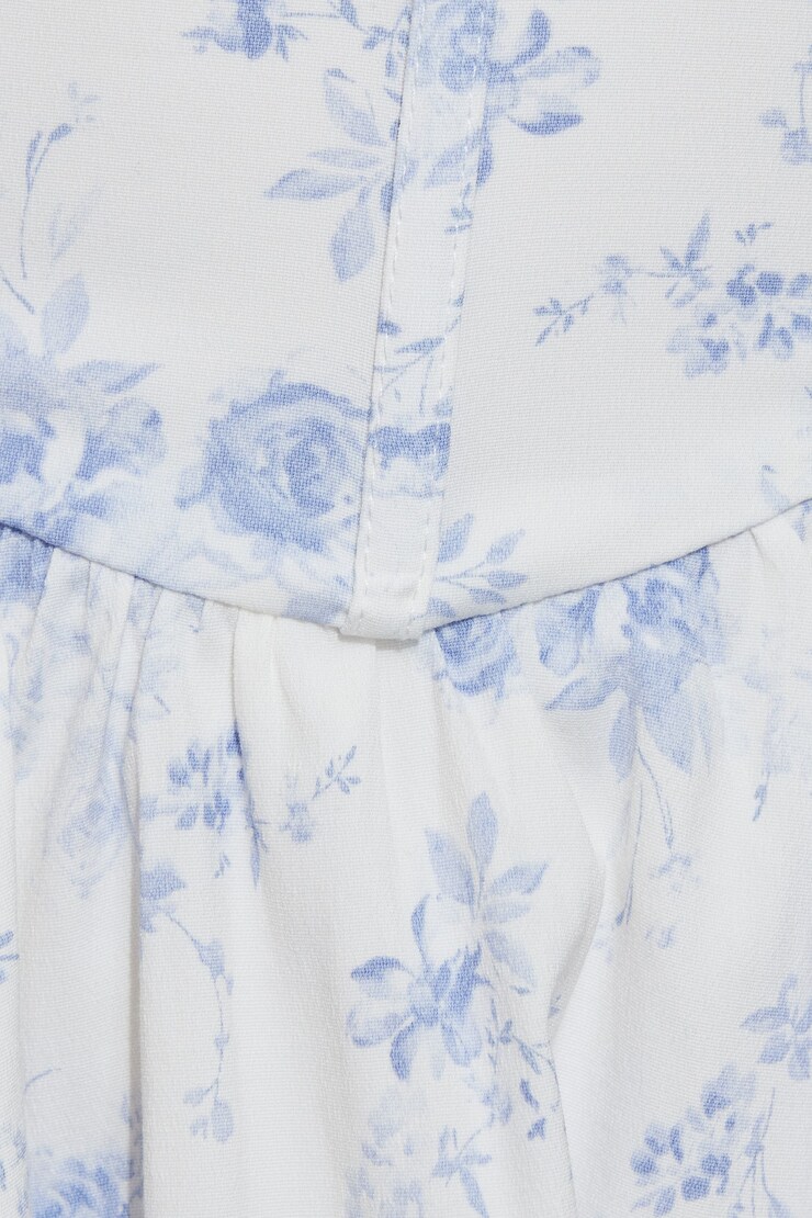 Drop Waist Corset Dress, White/Blue Roses, large