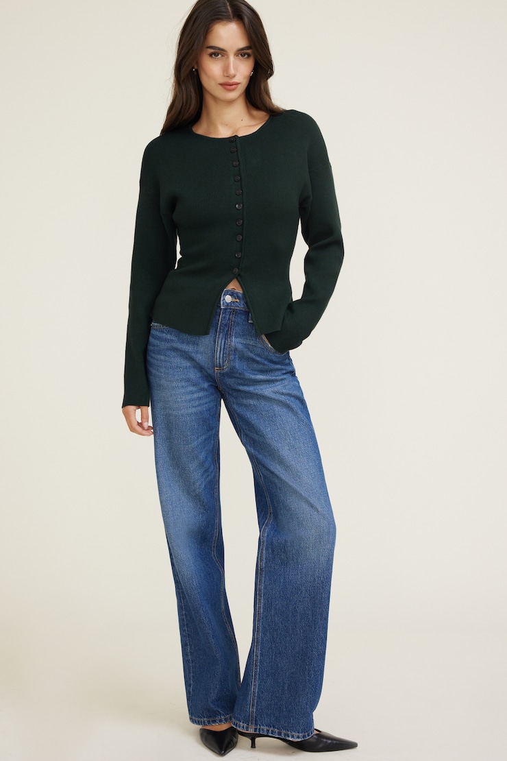 Fitted Drop Shoulder Cardigan Green | Dynamite