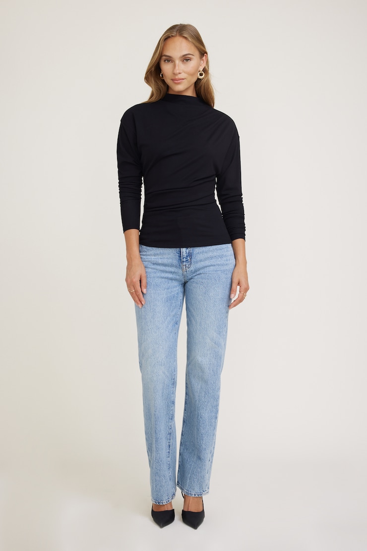 Draped Long Sleeve Top Black | Dynamite