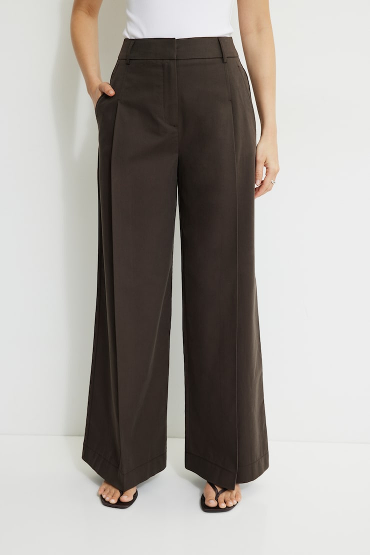 Pleated Wide Leg Pants Java Brown large