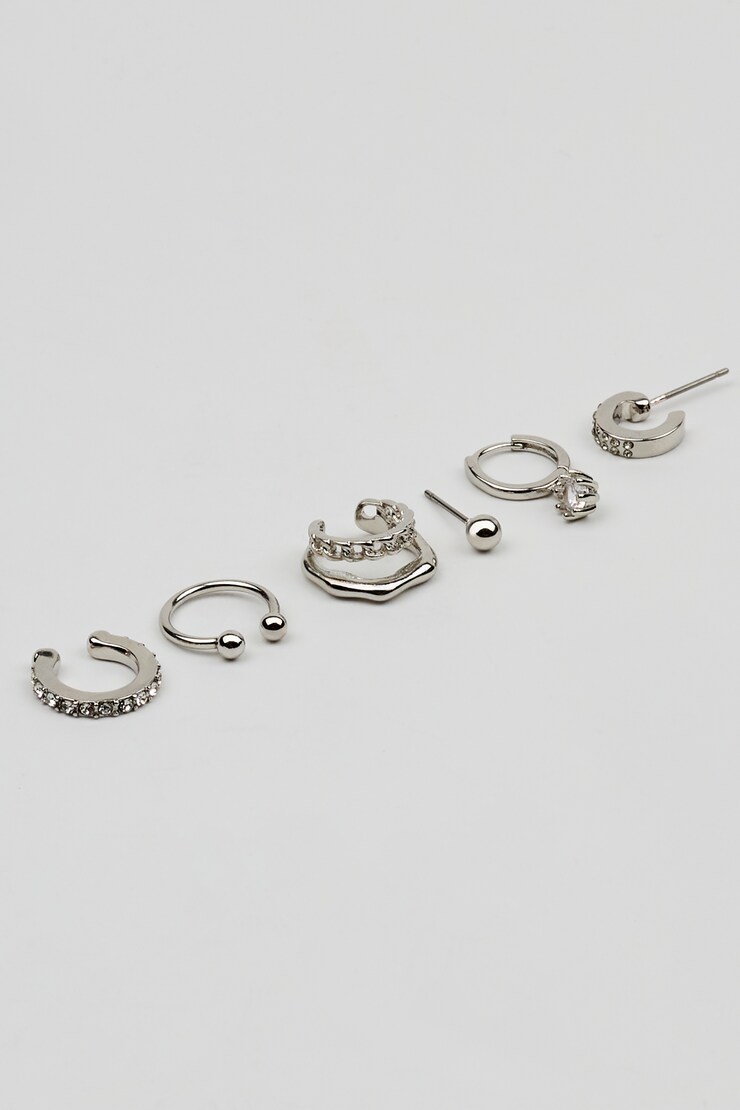 6 Pack Party Cluster Earrings, Clear/Silver, large
